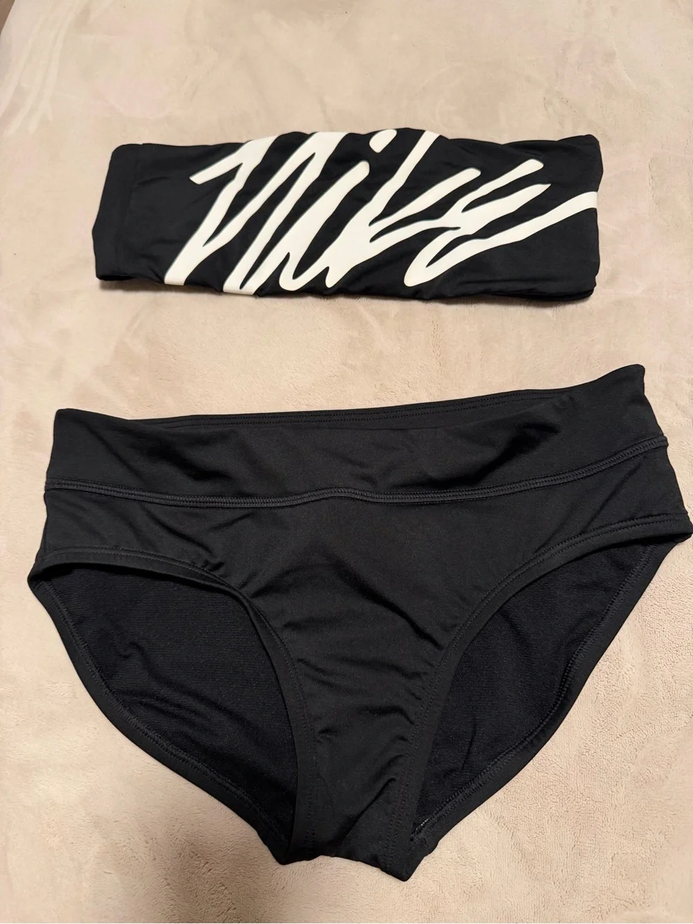 Nike Black Bandeau Bikini Set with White Stripe Detail - Women Swim